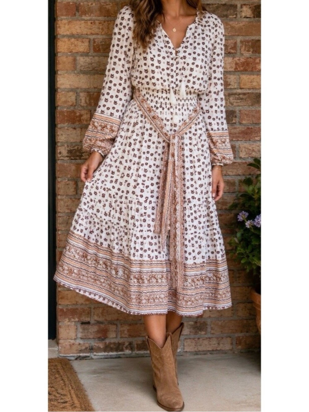 Cleobella Blakely White Floral Boho Peasant Tiered Midi Dress Size X-Small